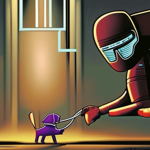 Man and Robot Dog in Comic Book Art Style