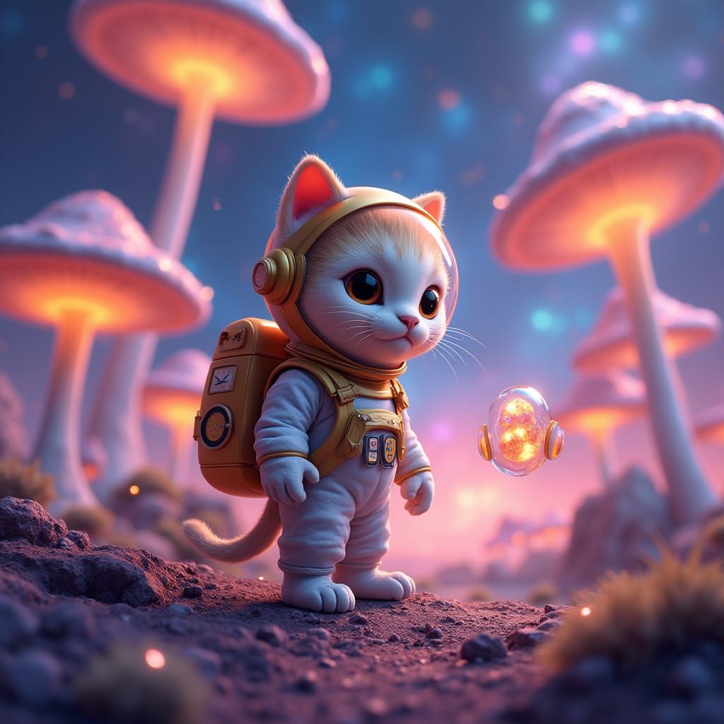 Surreal Alien Planet in Vibrant, Iridescent Landscape with B...