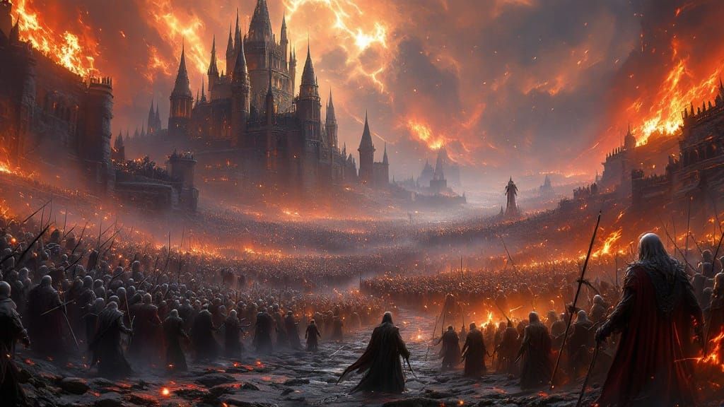 Epic Fantasy Battle Scene in Lord of the Rings Style