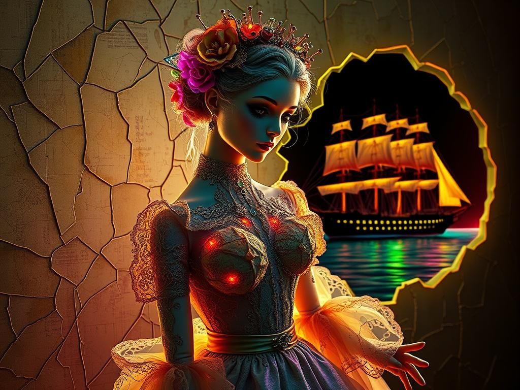 Wax Doll Madwoman with Sailing Battleship