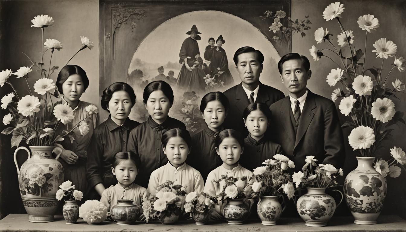 Spooky Family Portrait in Vintage B&W Photo Style