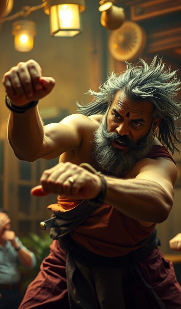 Dynamic Tavern Brawler: Indian Druid/Monk in Action