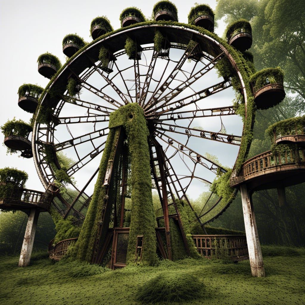 Abandoned Ferris Wheel with Baroque Architecture
