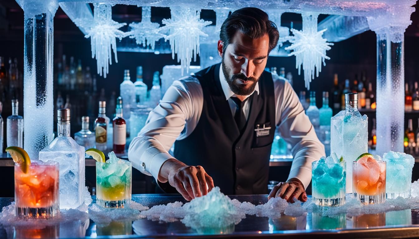 Hyperrealistic Bartender Crafting Cocktails in Ice Bar