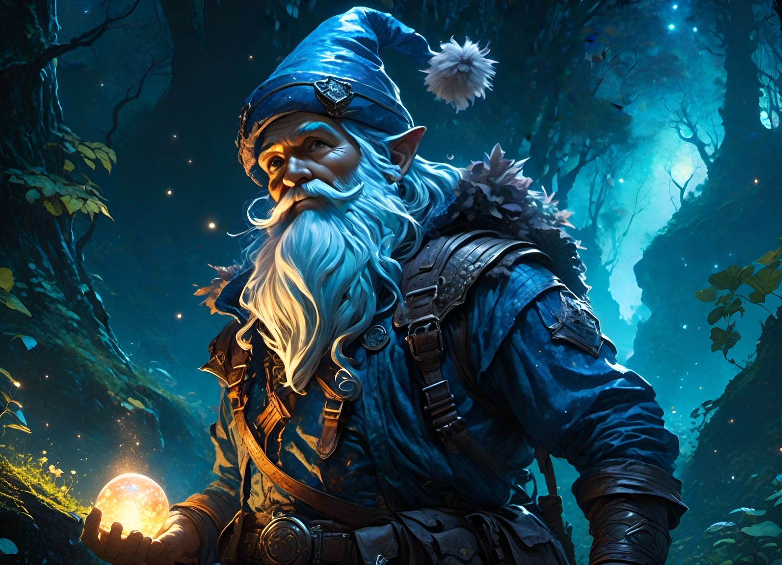 Bioluminescent Gnome Portrait in Magical Realm Style