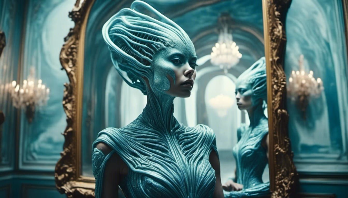 Surreal Woman and Hypnotic Mirror Reflection