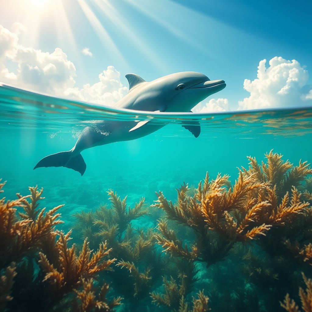 Serenely Swimming Dolphin in Luminous Tropical Waters
