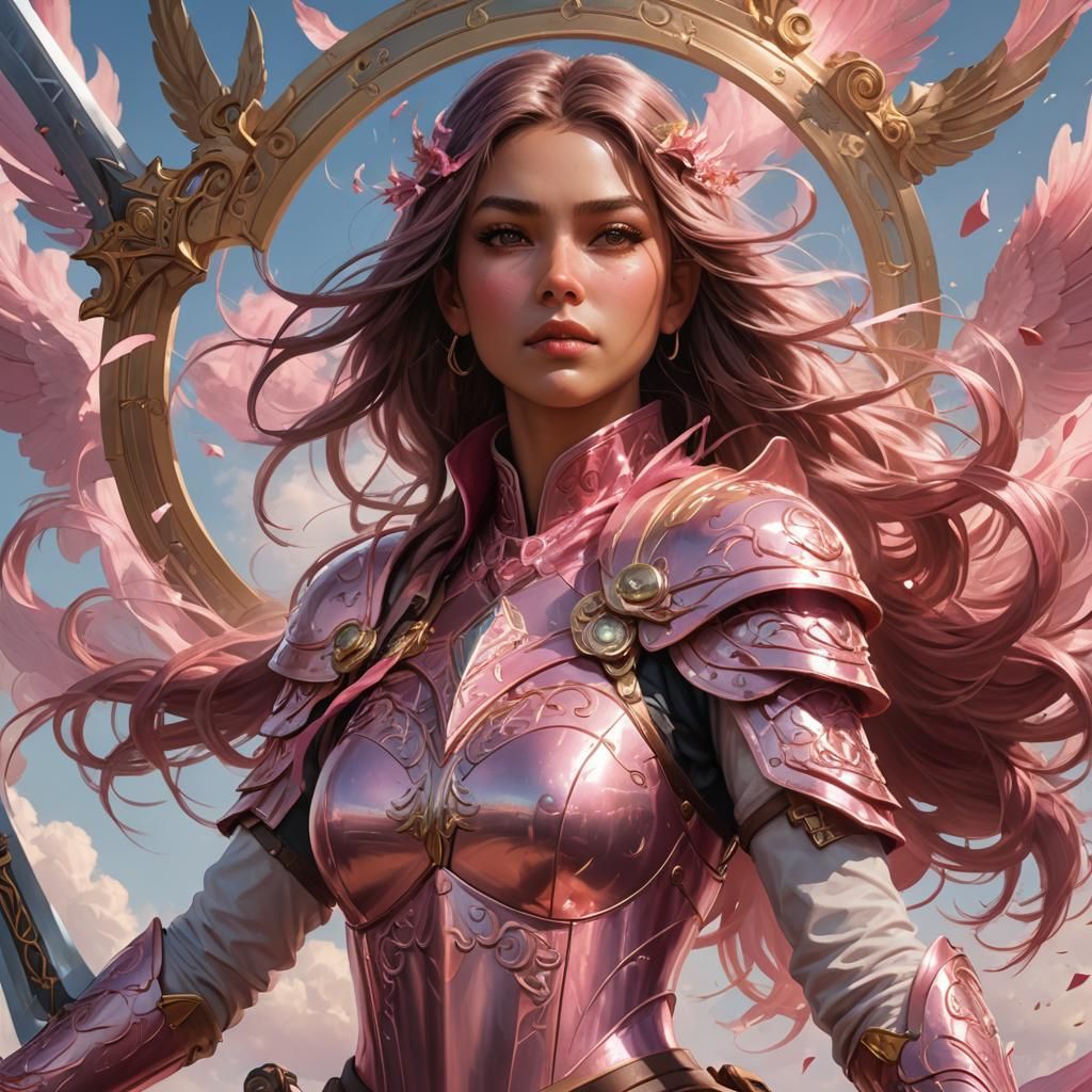 Girl Reigns the Skies with Heart Shield, Artgerm Style