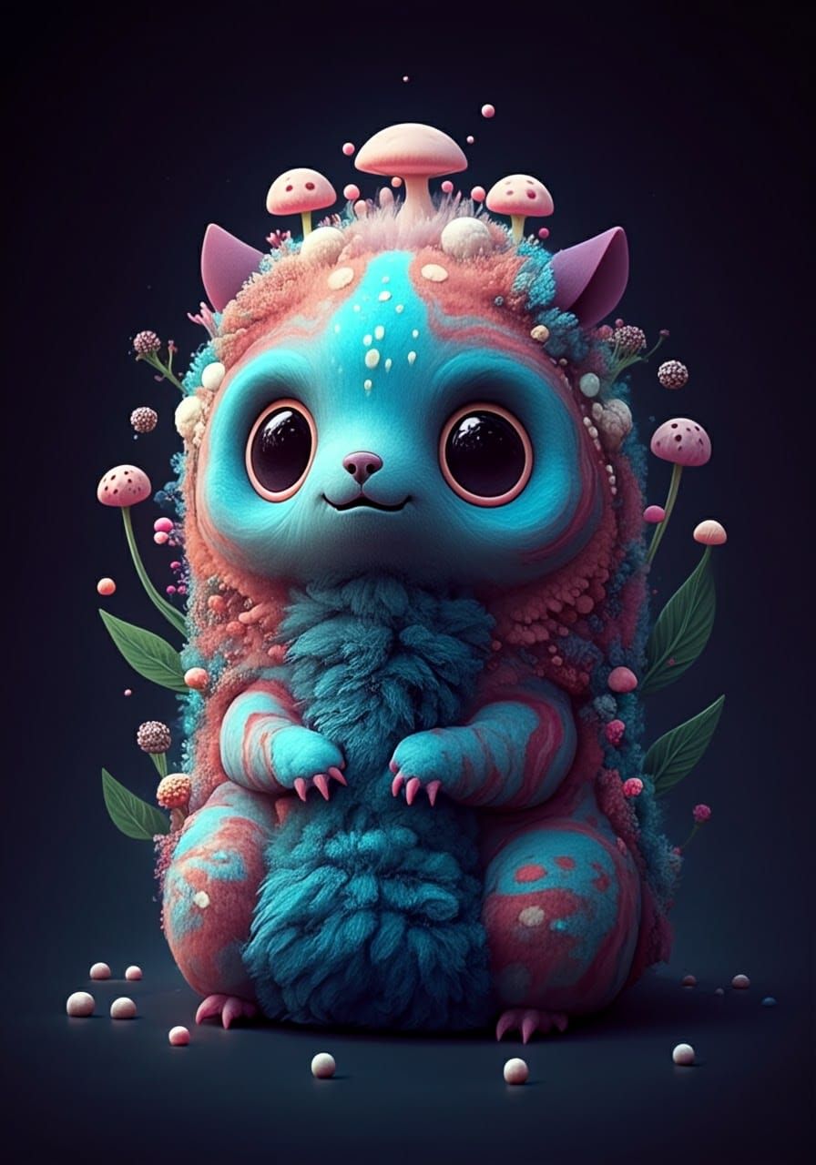 Playful Hybrid Fauna and Flora in Surreal Scene