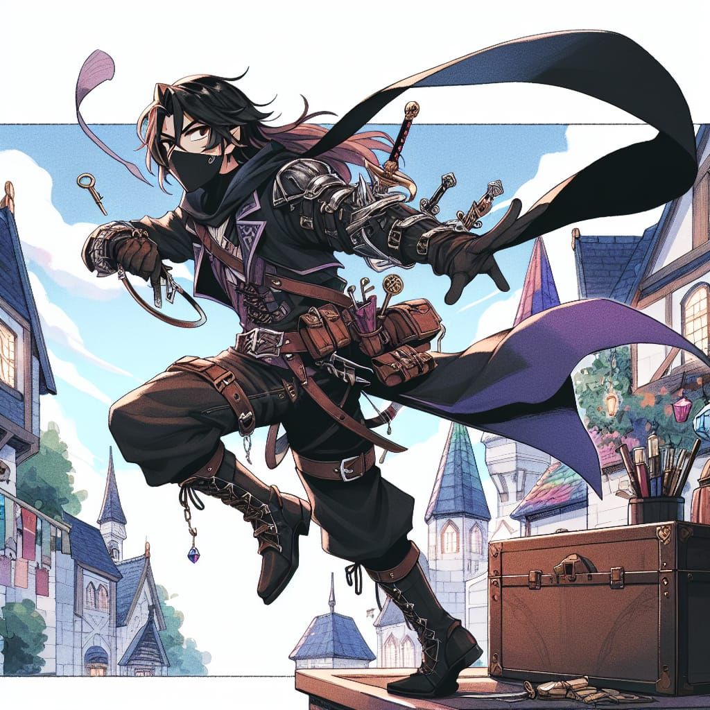 Anime Thief in Fantasy City, 90s Style