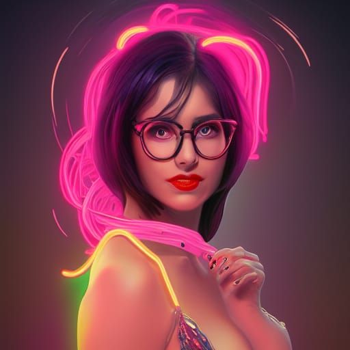 Neon Succubus Librarian in Retro Cartoon Style