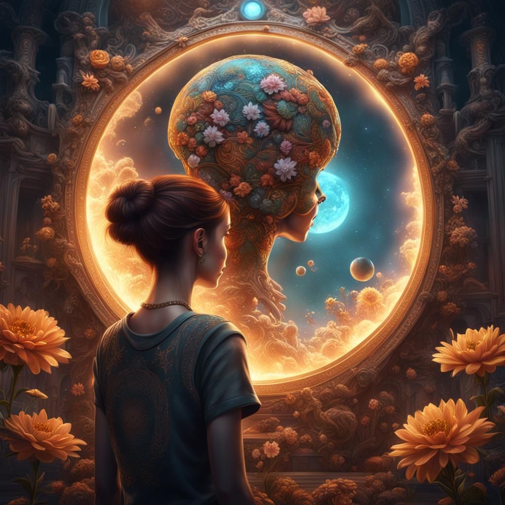 Alien Starseed Reflection in Detailed Matte Painting