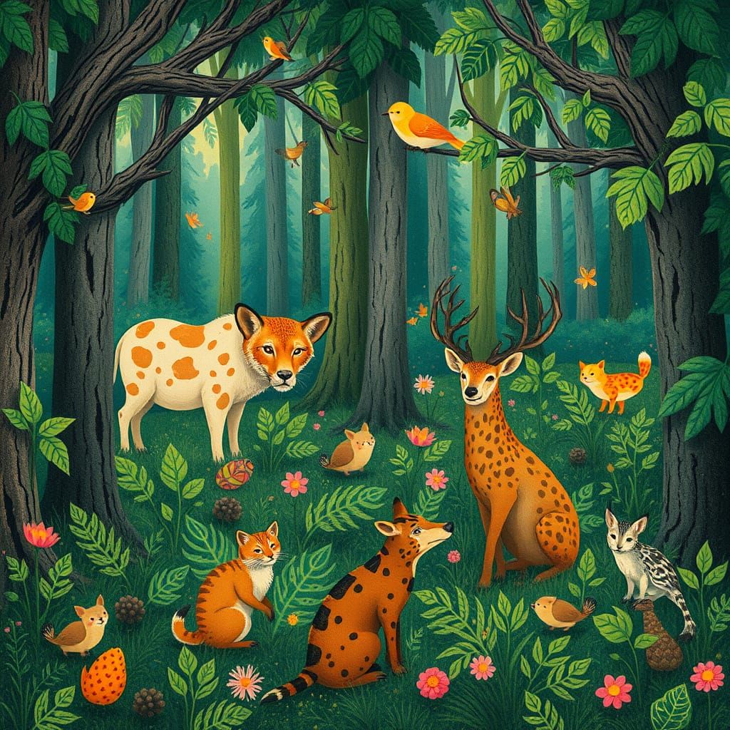Whimsical Forest Creatures in Earthy Tones