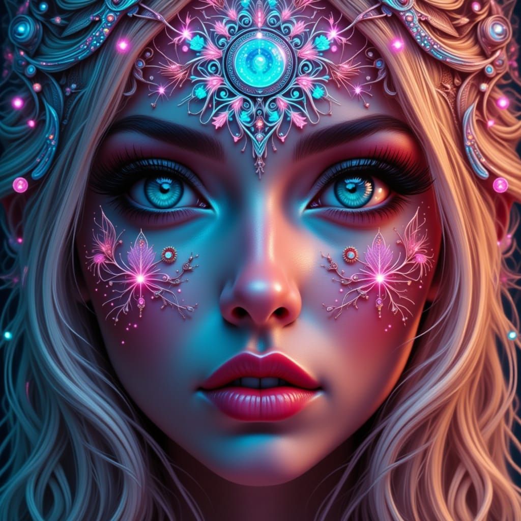 Ethereal Woman Portrait with Mandala Patterns