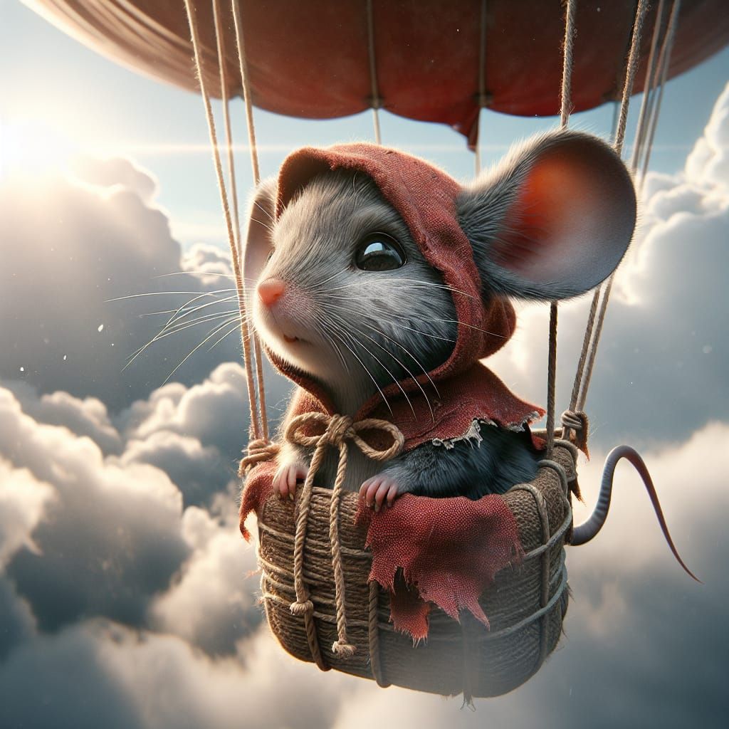Mouse in hot air balloon