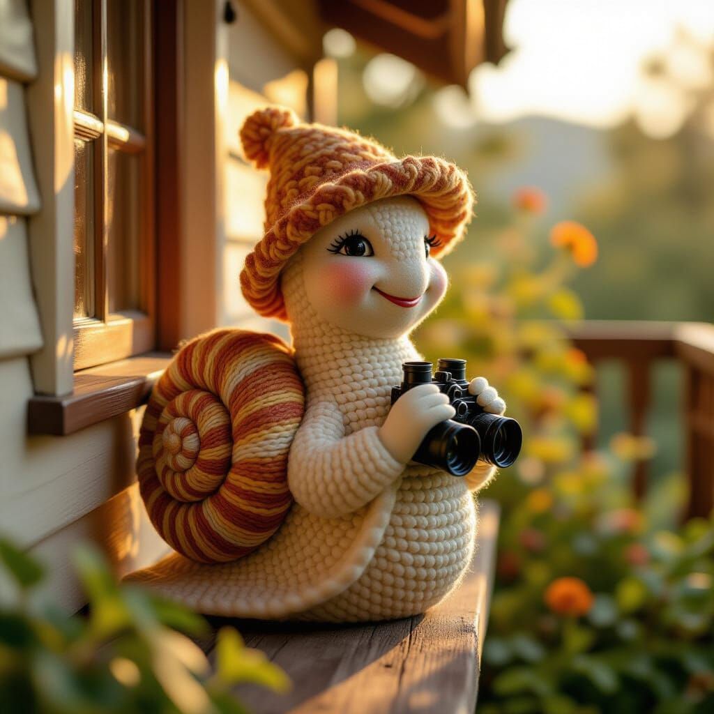 Woolly Snail Sculpture in Dreamy Sunlight