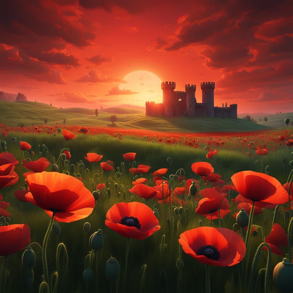 Poppies in a Field: Fantasy Concept Art