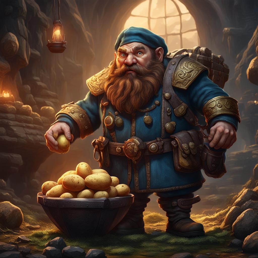 Male Dwarf Artificer Holding a Potato