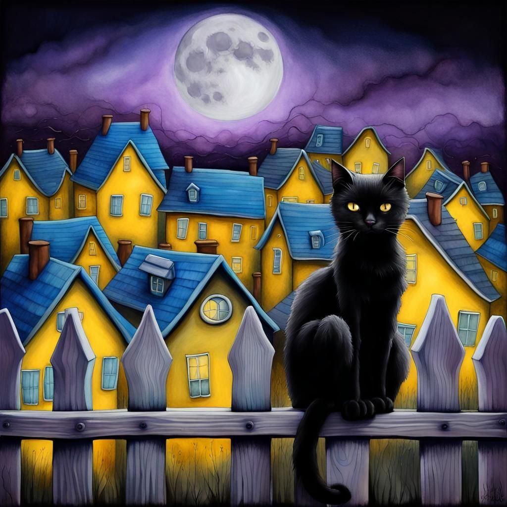 Surreal Black Cat Portrait in Dreamscape Style