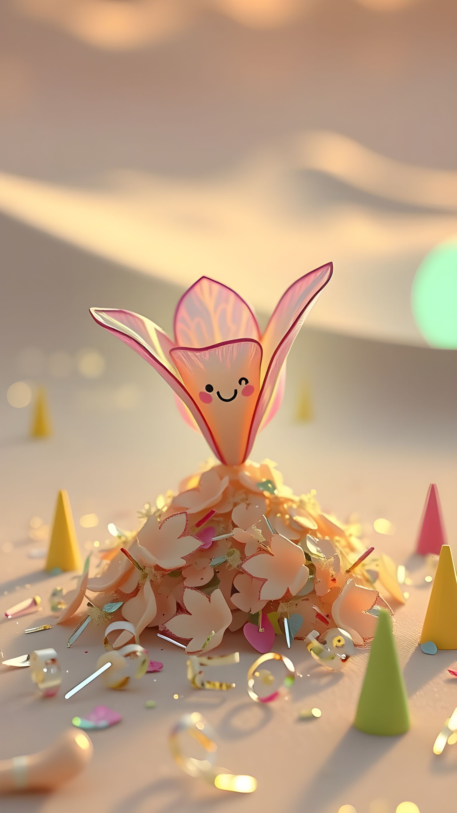 Tiny Cellophane Flower with Smiling Face on Mathematical Pat...