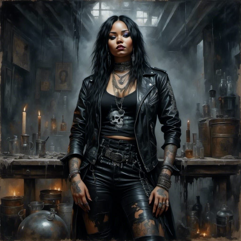 Black Metalhead Woman in Silver Watercolor