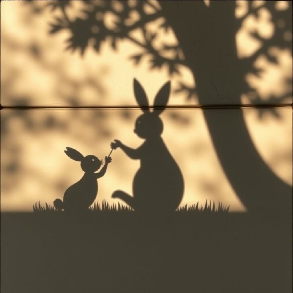 Whimsical Shadow Puppet Show by a Mischievous Rabbit