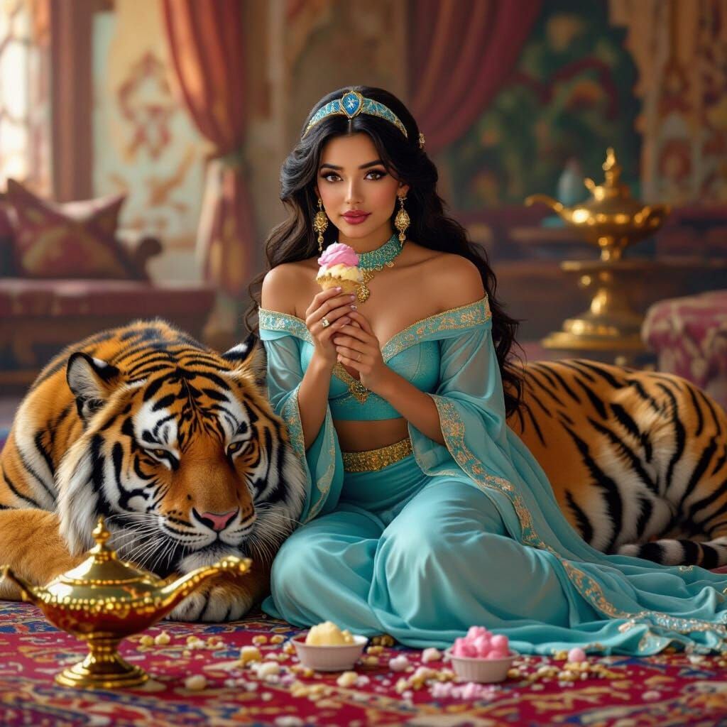 Princess Jasmine Eating Ice Cream with Rajah