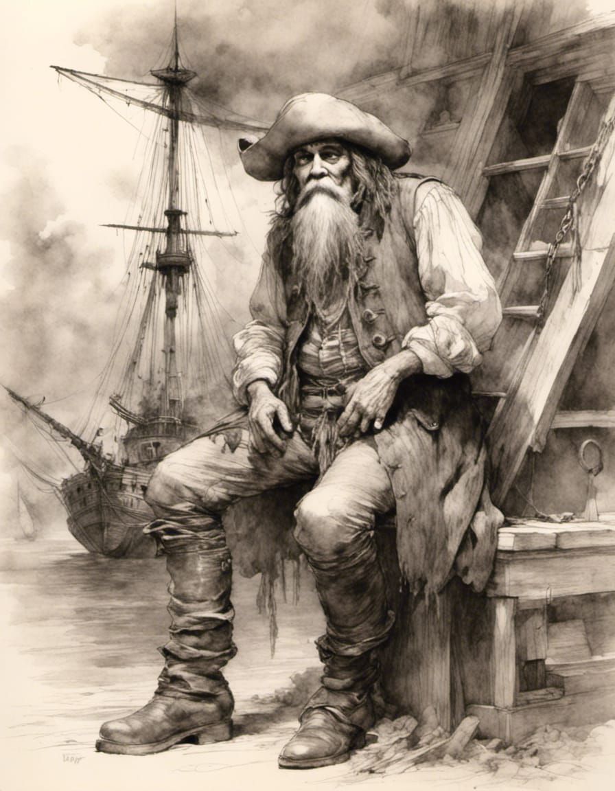 Davy Jones and Flying Dutchman Sketch Art