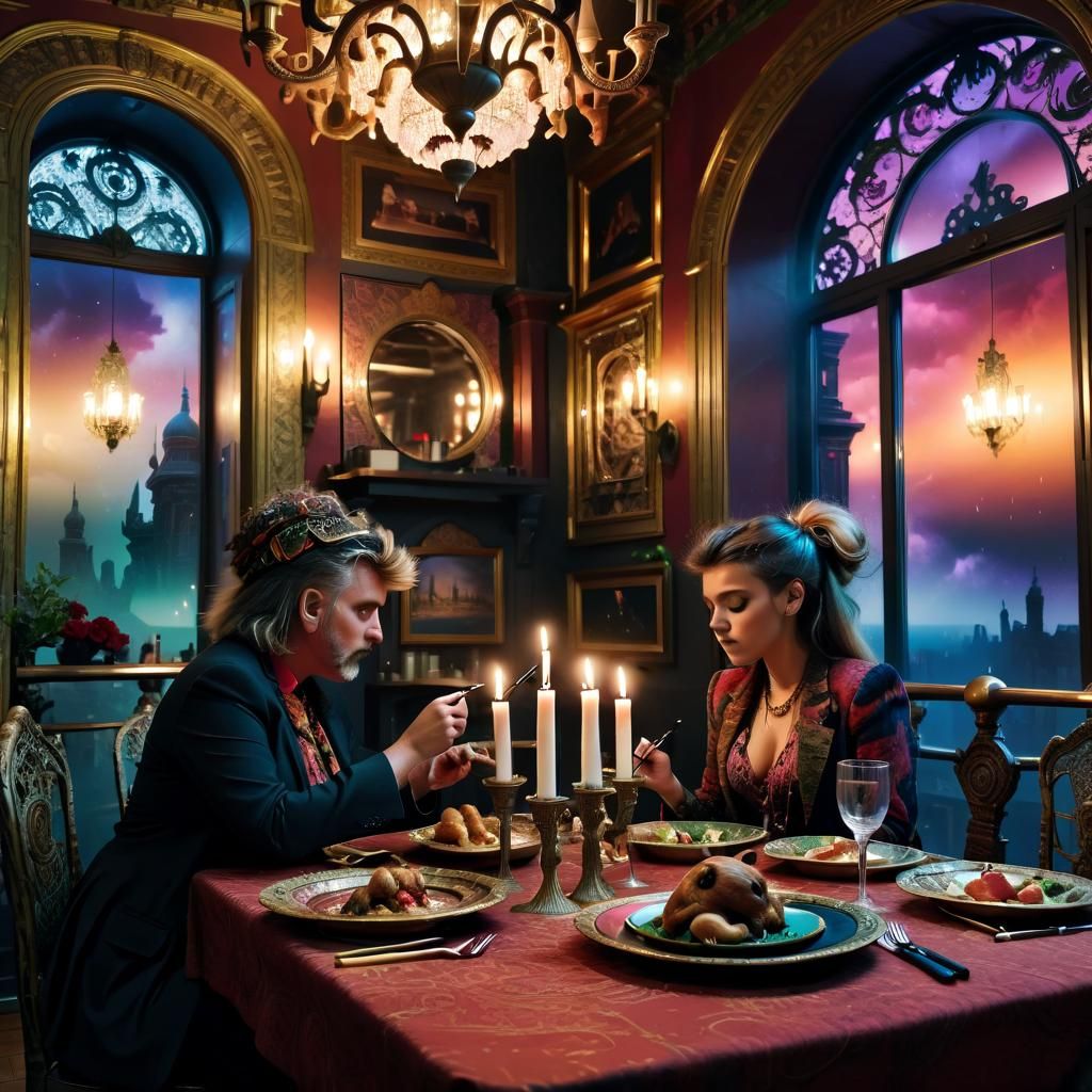 Squirrels' Candlelit Dinner in Night Restaurant