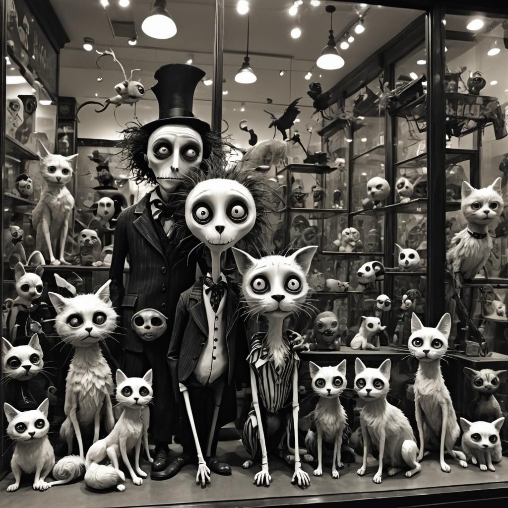 Pet Shop Window in Tim Burton Style