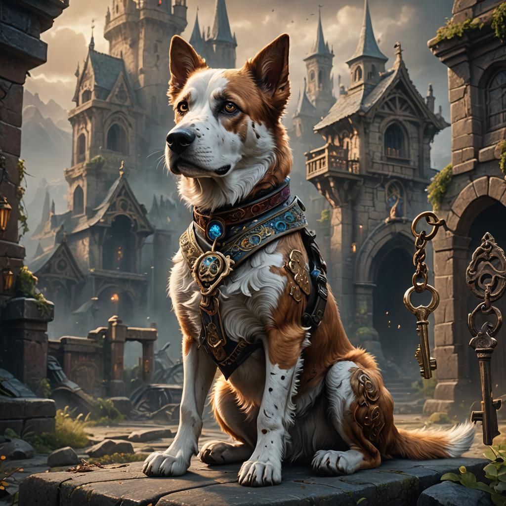 Dog with Key: Detailed Fantasy Concept Art