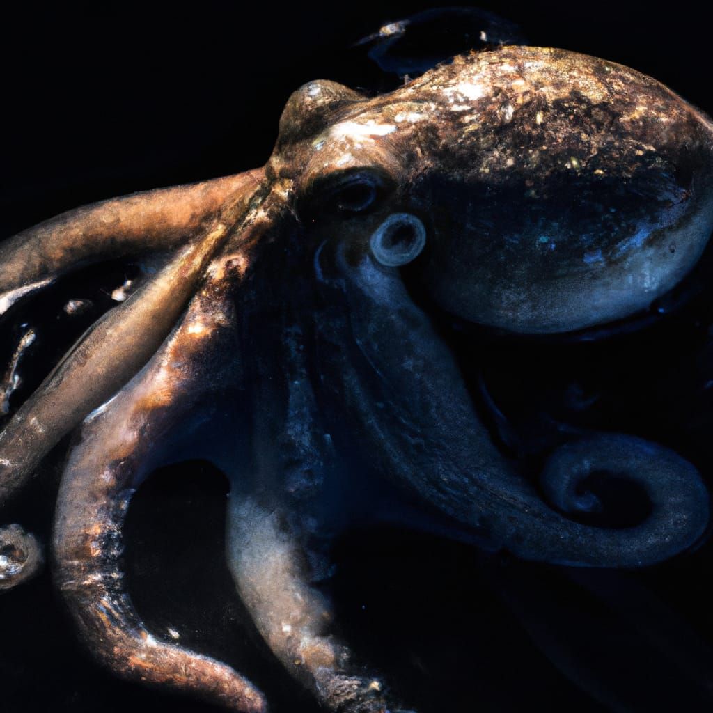 Monstrous Giant Octopus in a Dark Abyss