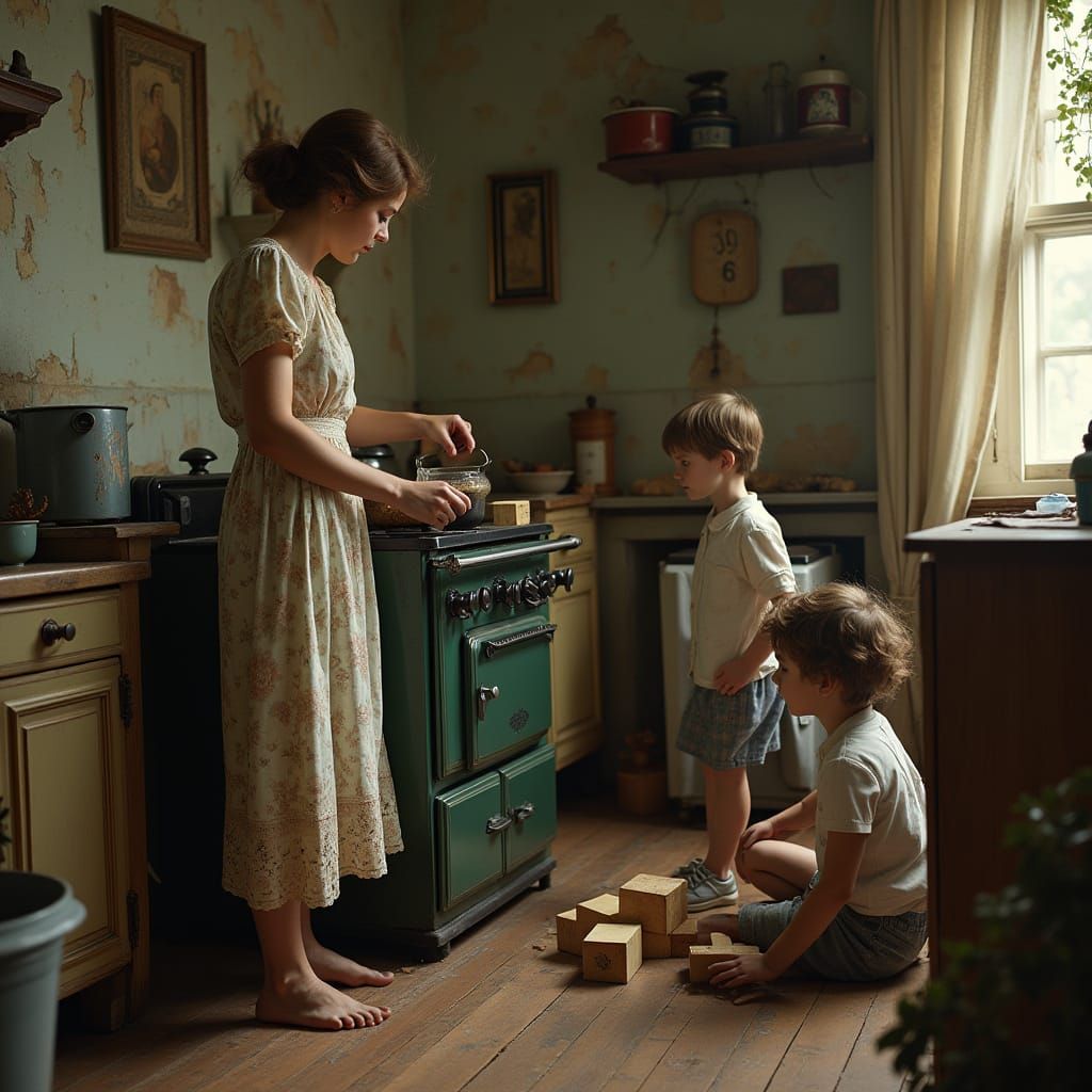1920s Kitchen Scene in Edward Hopper Style