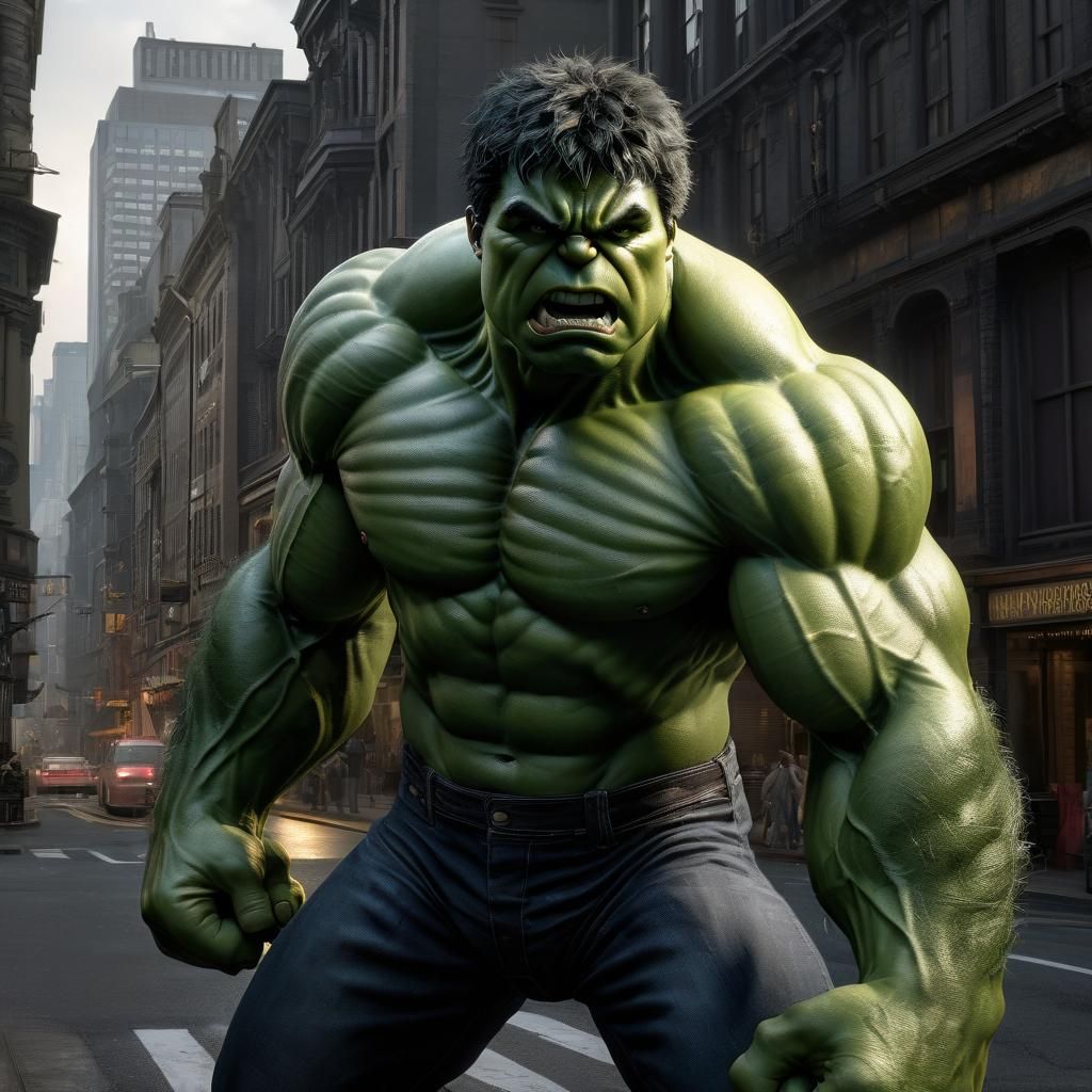 Hulk in Fighting Stance, Digital Baroque Style