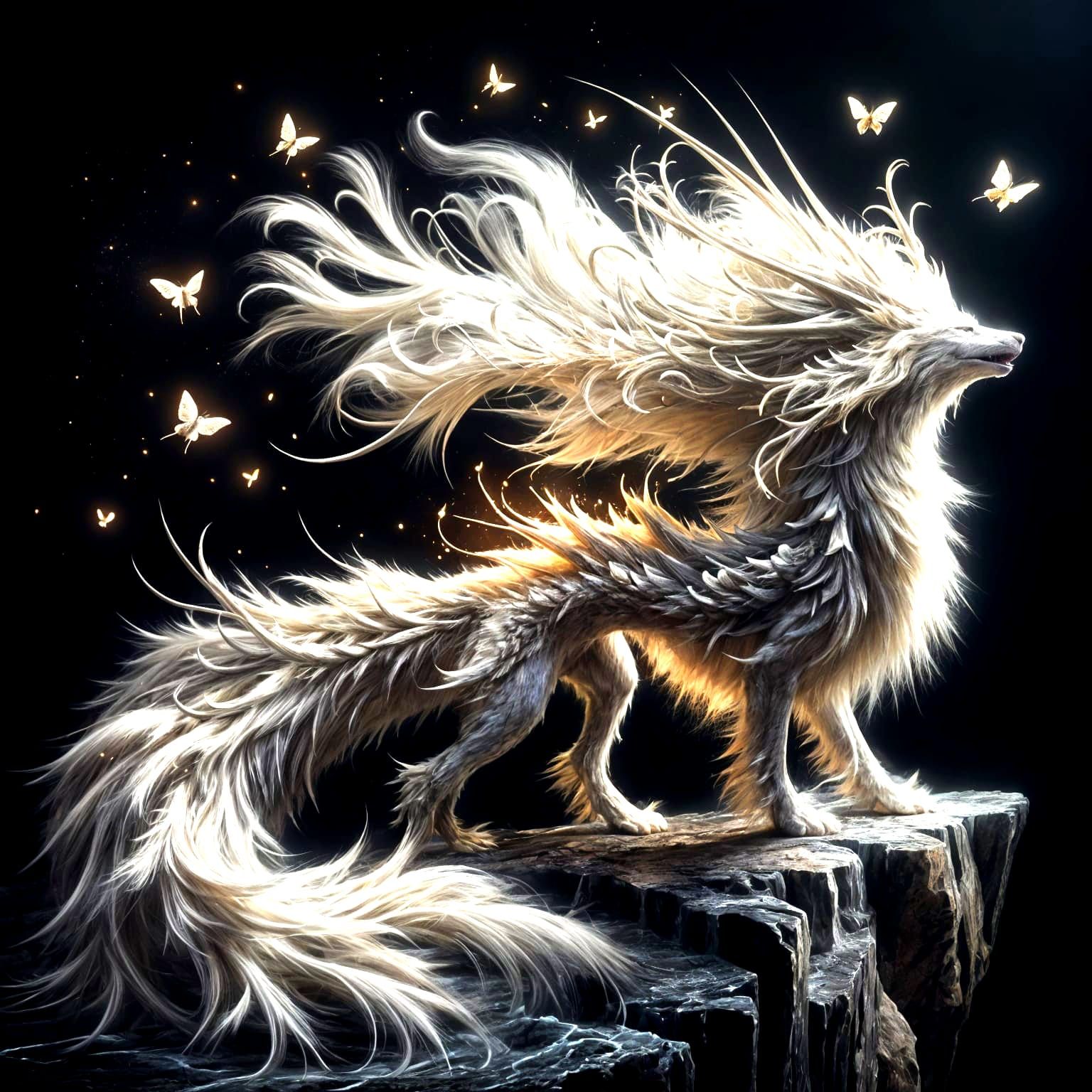 Majestic Wolf-Dragon Hybrid Howling at the Moon