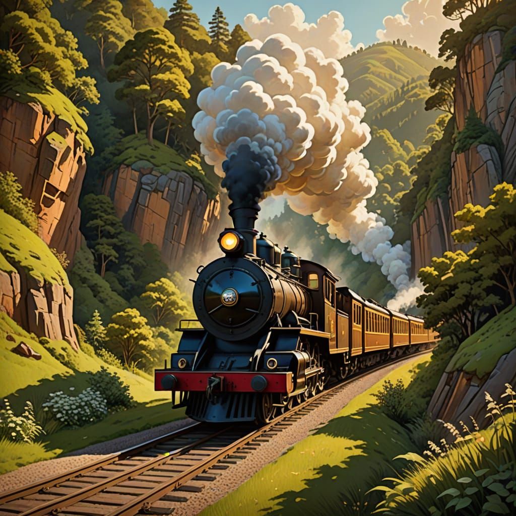 Classic Disney-Style Steam Train Chugs Down a Winding Track