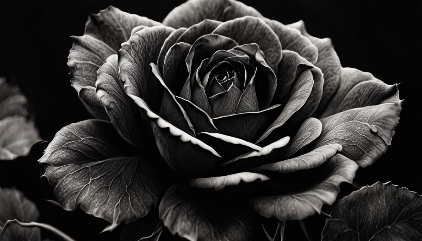 Dramatic Black Rose in Charcoal Drawing Style