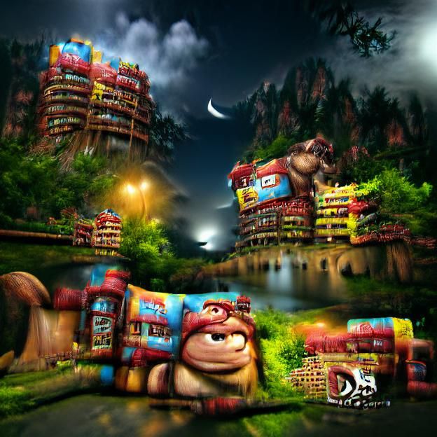Fantasy Donkey Kong Village in Detailed 3D Rendering