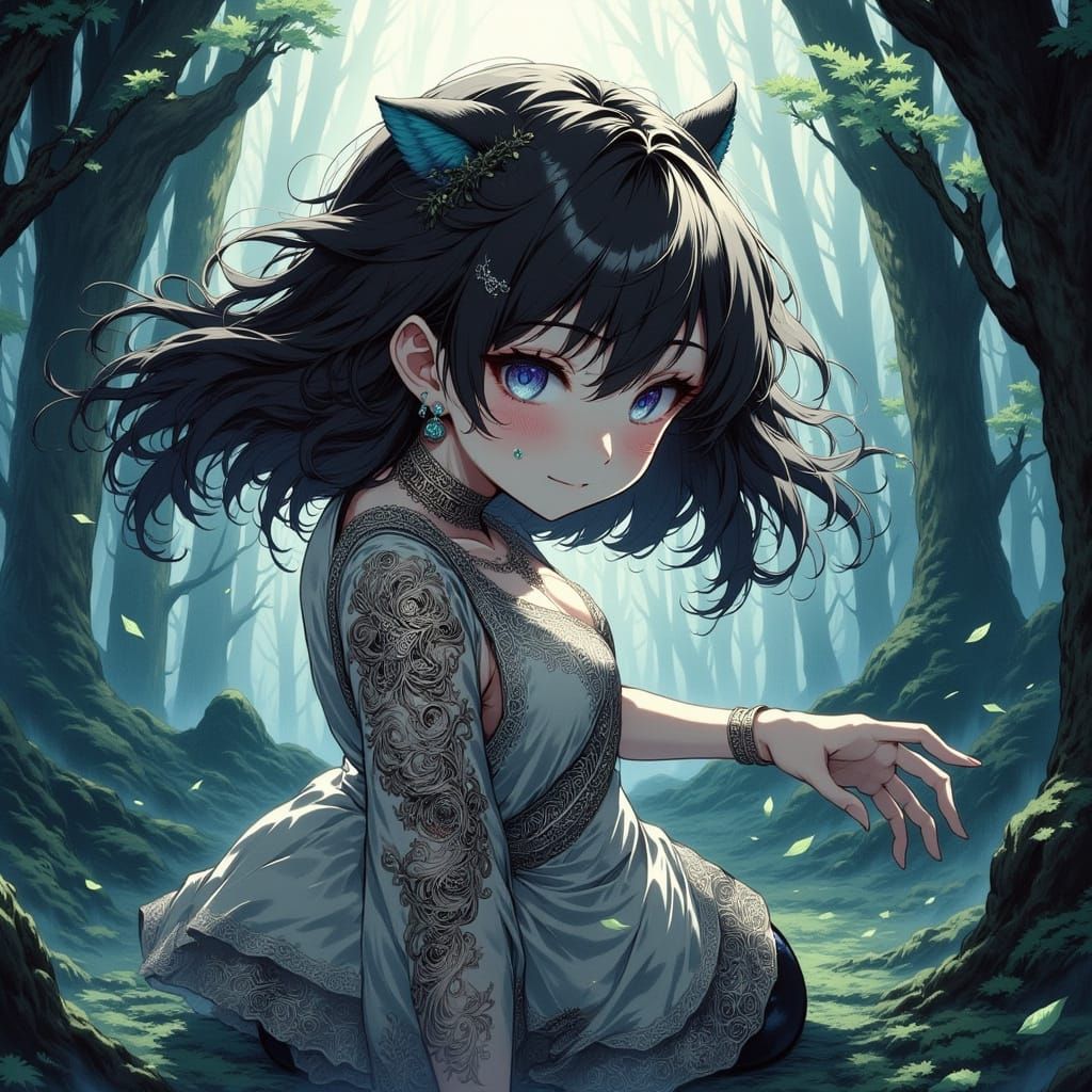 80s Anime Woman in Fractured Foggy World