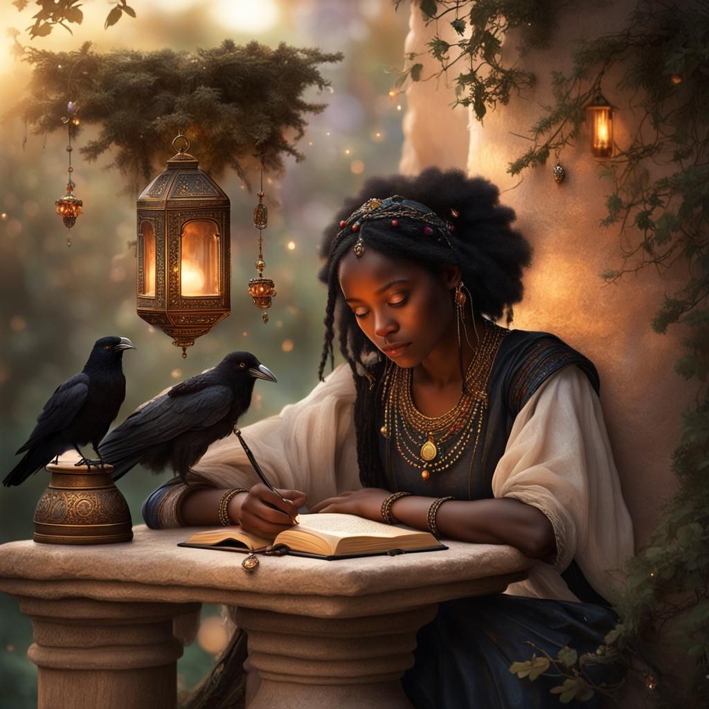 Ancient Roman Woman Writing by Lantern Light