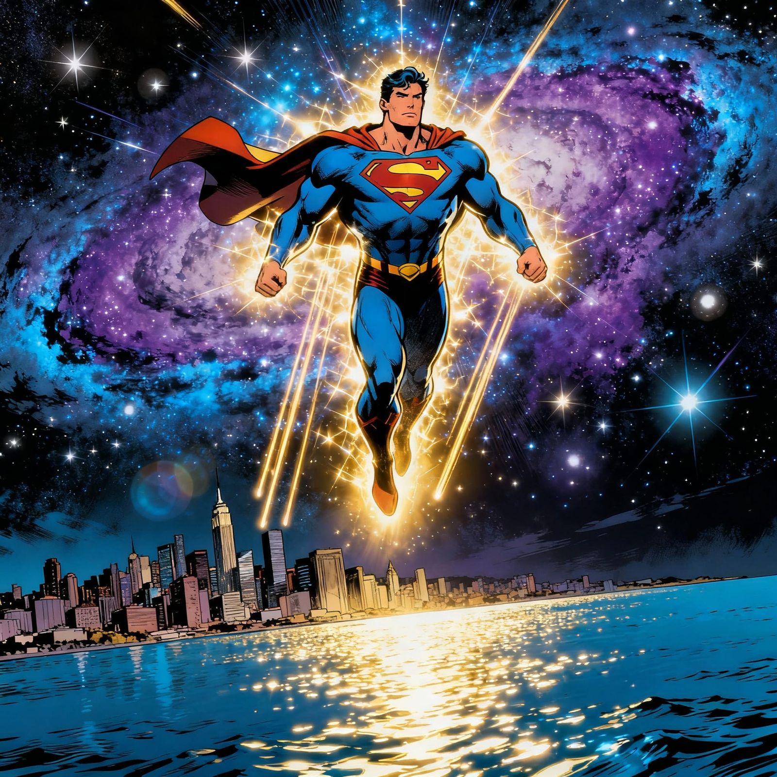 Hercules Superman Soars Cosmic Above Metropolis