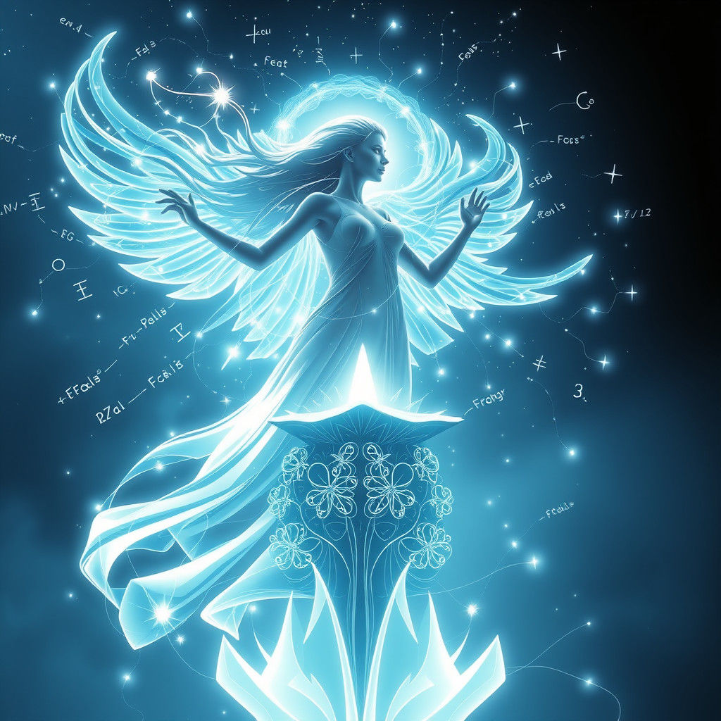 Ethereal Woman Surrounded by Scientific Equations