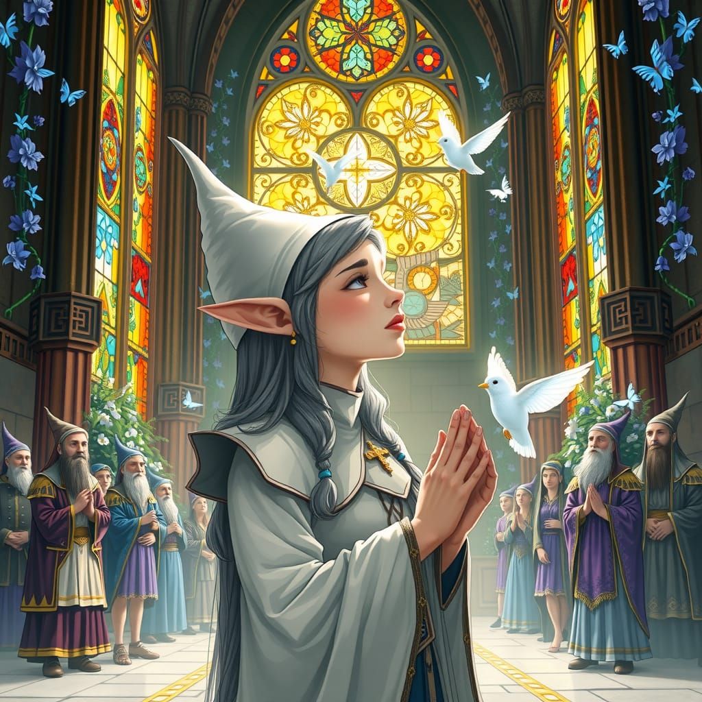 Gnome Cleric in Prayer, Ethereal Digital Art