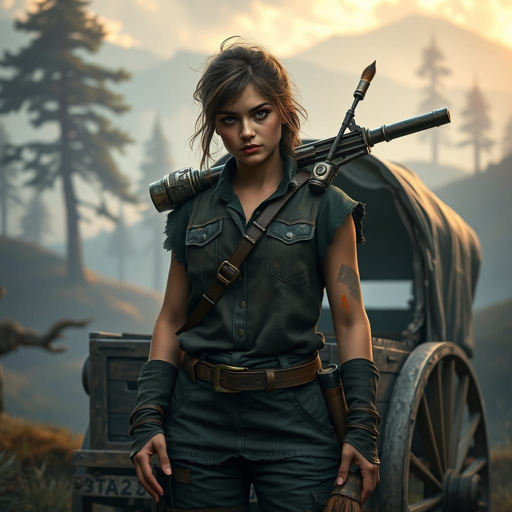 Fantastical Coachwoman Helewys Crewe in Mystic Landscape