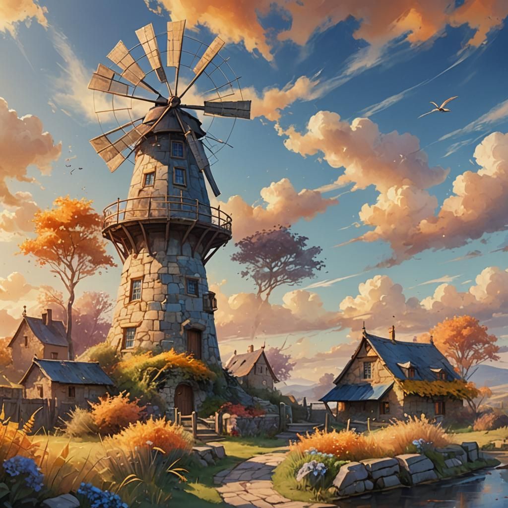 Dreamy Windmill in Watercolour Concept Art