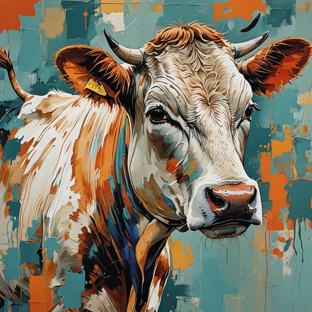 Abstract Cow Painting with Complementary Colors