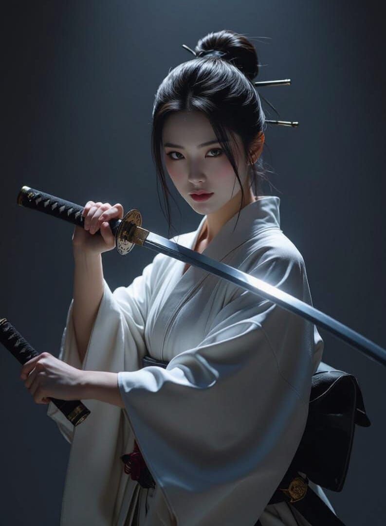 Ethereal Warrior with Katana in Dreamlike Elegance