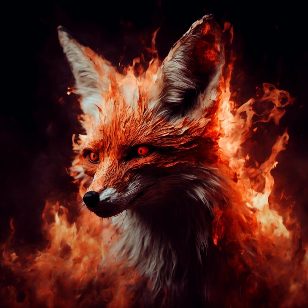 Fiery Fox Portrait in Macabre Style