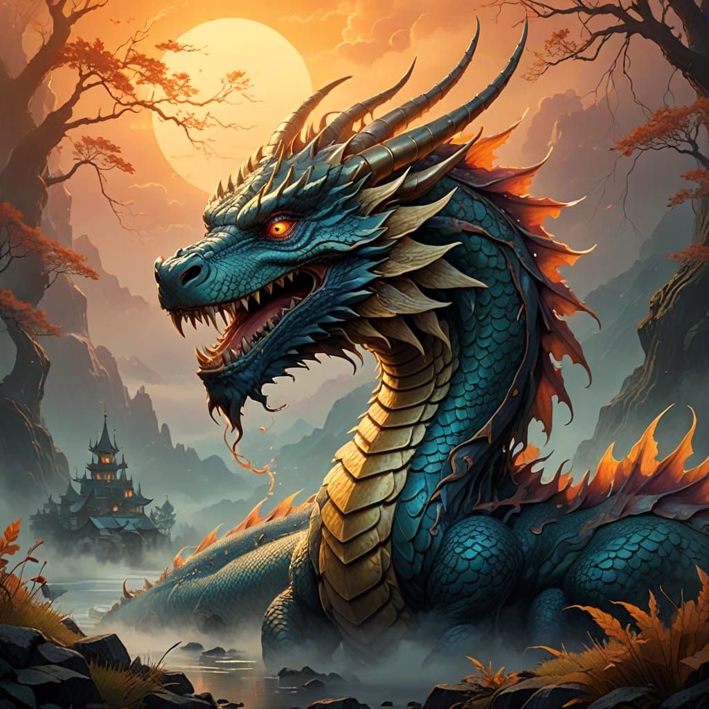 Whimsical Fantasy Dragon in Majestic Ouroboros Pose