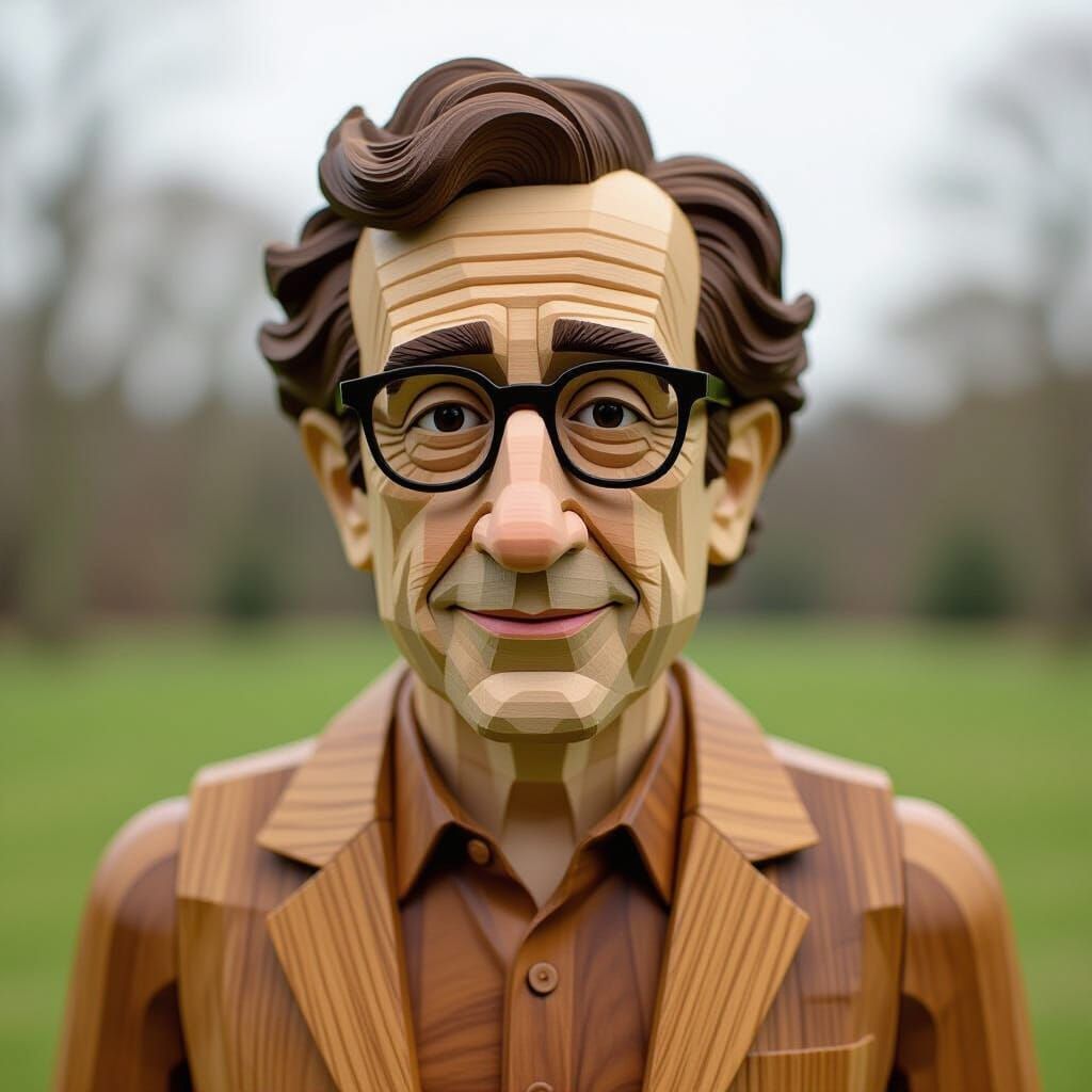 Woody Allen Portrait Carved from Oak
